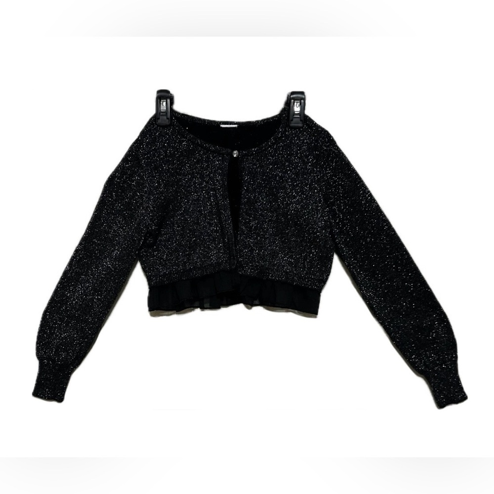 Black Sparkly Cardigan with Ruffle Hem